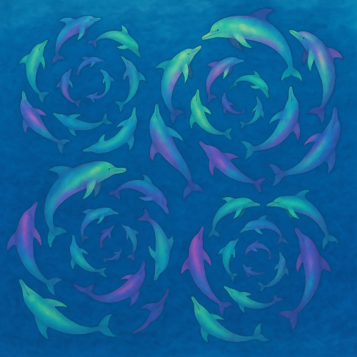 Water and Ocean - Aurora Colored Dolphin Silhouettes Leaping In Spirals - Pattern - Digital File