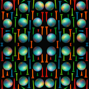 Sports and Active Lifestyle - Bright Golf Tees And Holographic Balls On Black - Pattern - Digital File