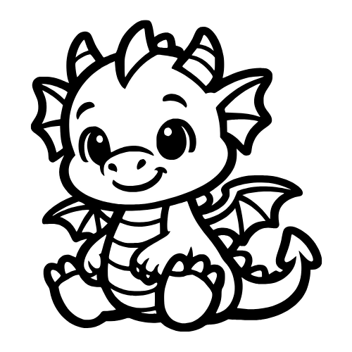 Cute Baby Dragon Outline - Vector Graphics - Digital File