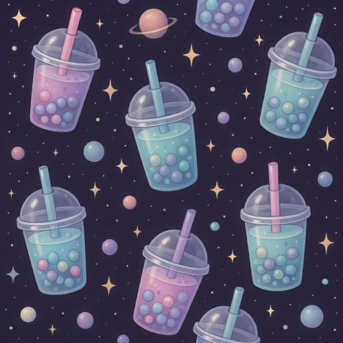 Food and Drinks - Bubble Tea Cups With Pastel Pearls Floating In Space - Pattern - Digital File Digital My Custom Designs PDF