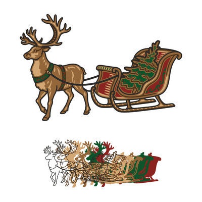 Christmas Sleigh - Layered Line Design - Digital File Digital My Custom Designs ZIP File