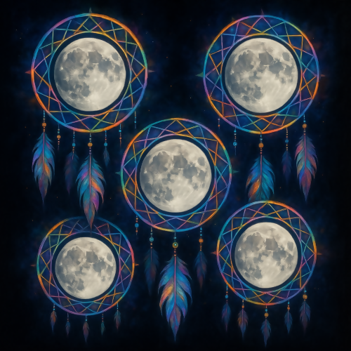 Fantasy and Myth - Mystic Moons With Prism Dreamcatcher Halos - Pattern - Digital File Digital My Custom Designs PDF