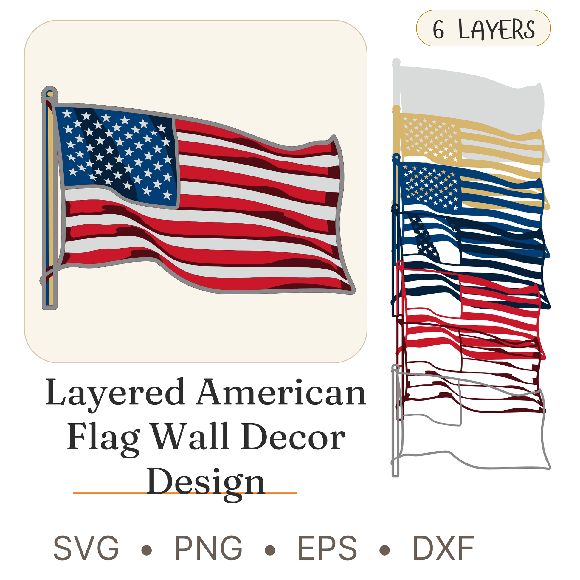 American Flag - Layered Line Design - Digital File - ZIP File - Digital
