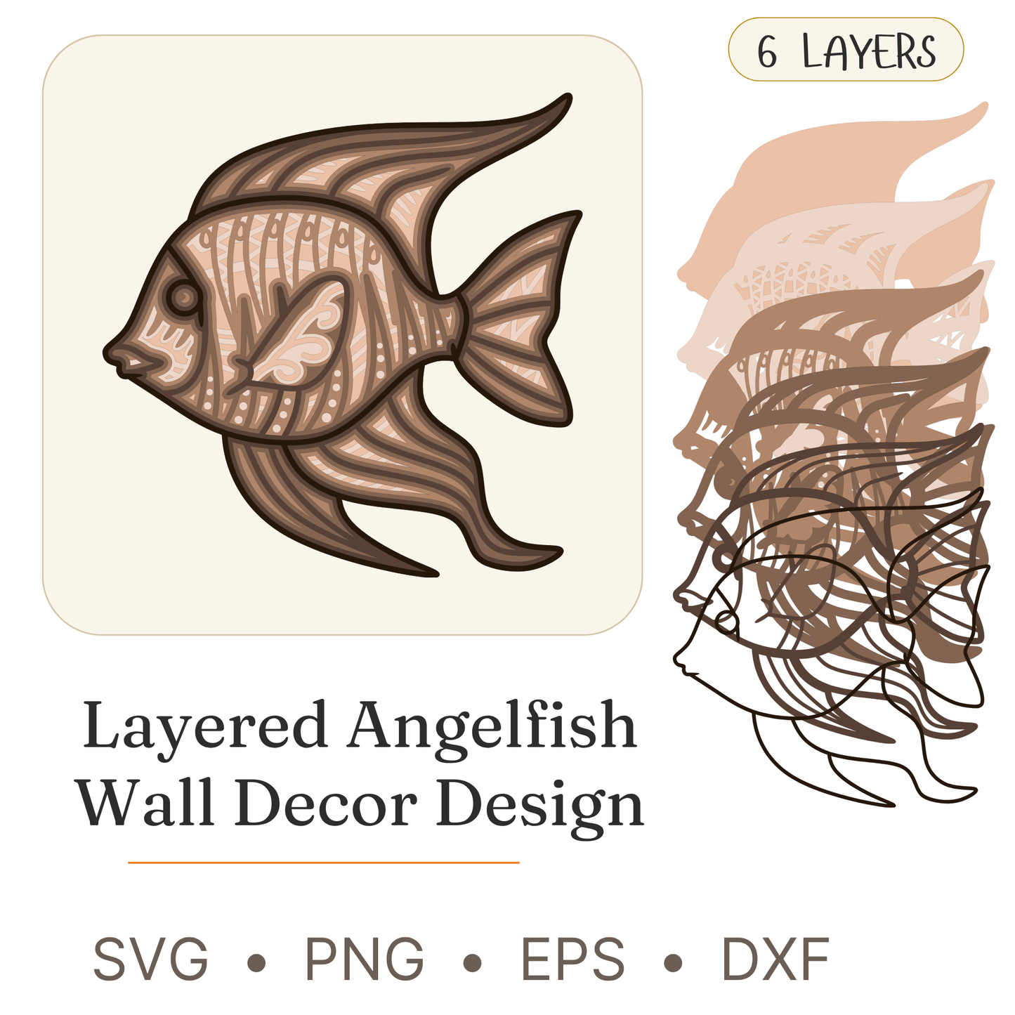Angelfish - Animals - Layered Line Designs - Digital File - ZIP File - Digital