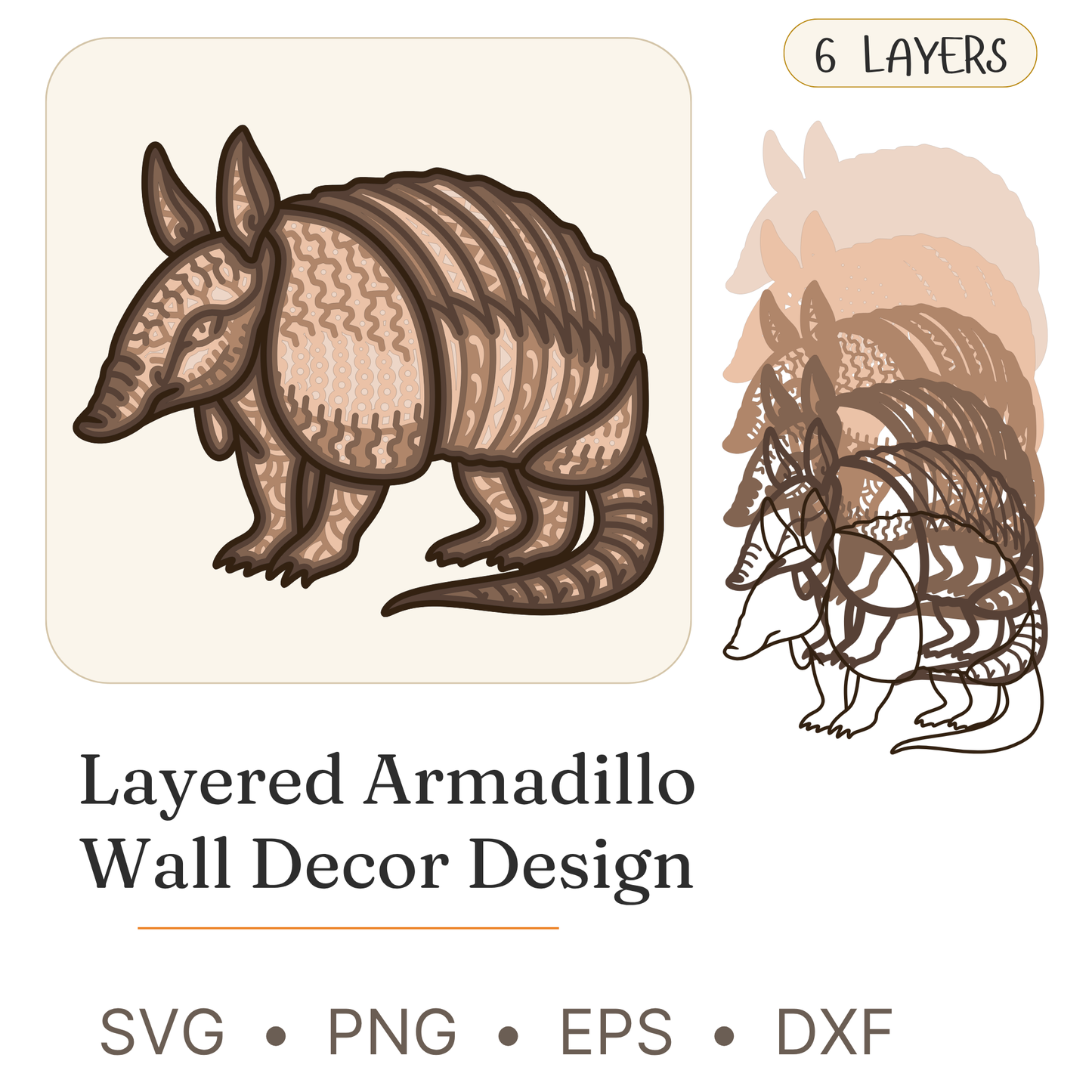 Armadillo - Animals - Layered Line Designs - Digital file - ZIP File - Digital