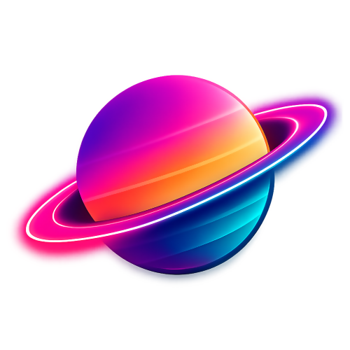 Art & Aesthetics - Neon Planet with Glowing Ring - T Shirt Design - Digital File Digital My Custom Designs 300 DPI PNG