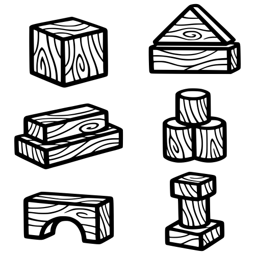 Wooden Block Illustrations - Vector Graphics - Digital File