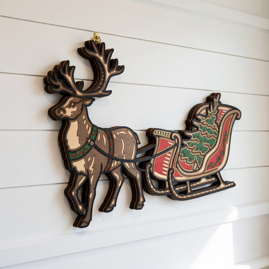 Christmas Sleigh - Layered Line Design - Digital File Digital My Custom Designs