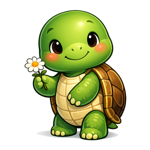 Humor & Whimsy - Turtle with a Daisy Flower - T Shirt Designs - Digital File