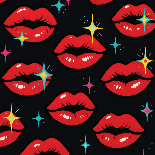Vintage and Retro - Pop Art Lips With Neon Sparkle Highlights - Pattern - Digital File