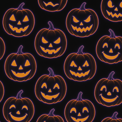 Holiday and Seasonal - Stylized Jack-O-Lantern Faces With Ultraviolet Outlines - Pattern - Digital File Digital My Custom Designs PDF