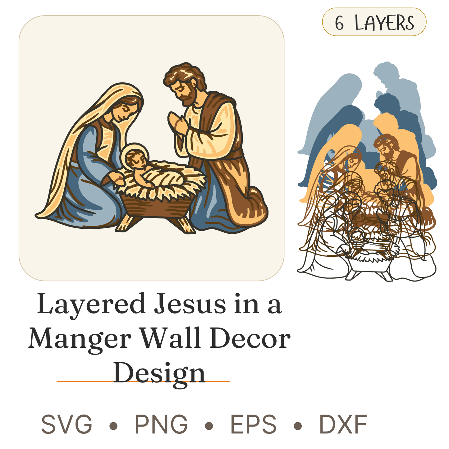 Baby Jesus - Religion - Layered Line Designs - Digital File - ZIP File - Digital