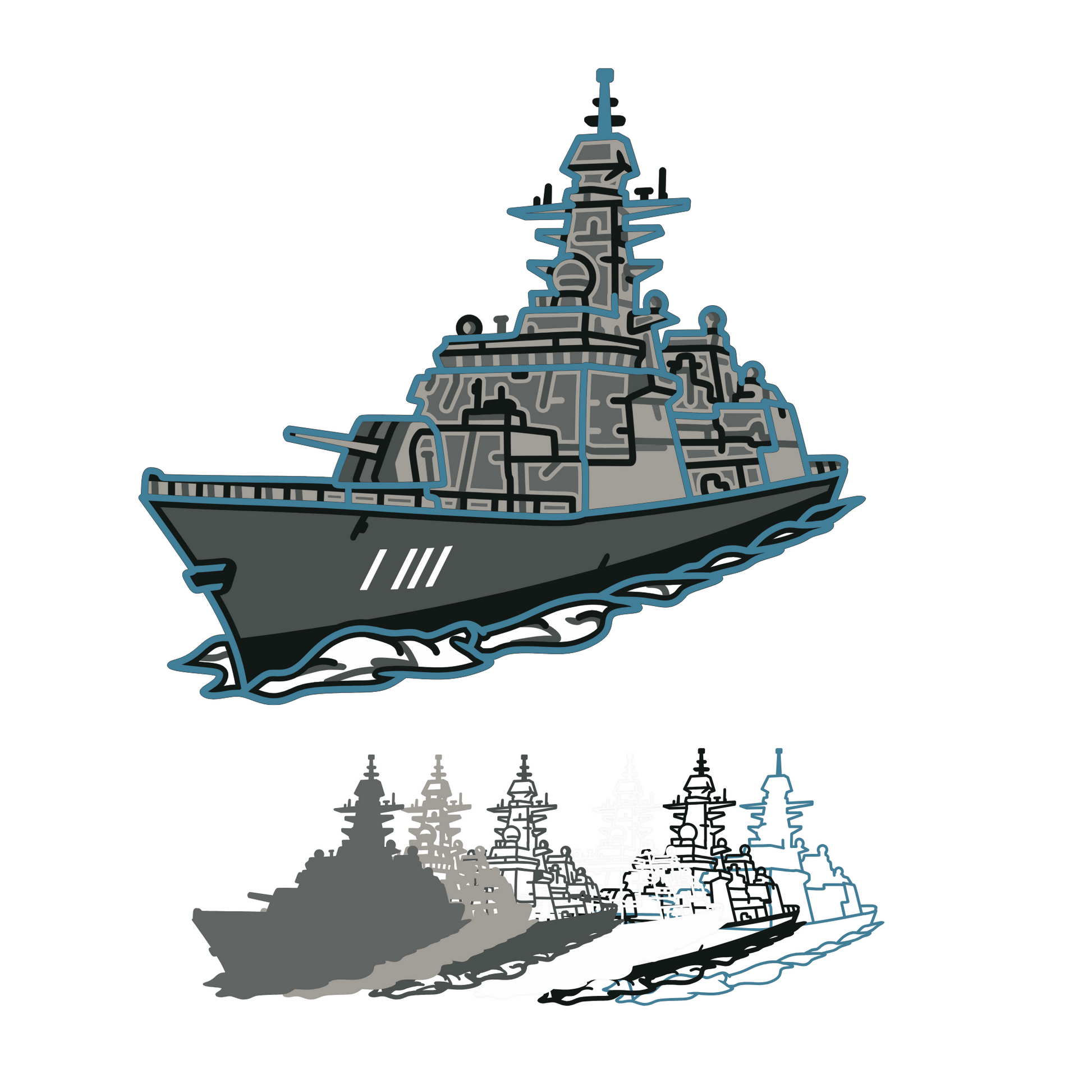 Battleship - Layered Line Design - Digital File Digital My Custom Designs ZIP File