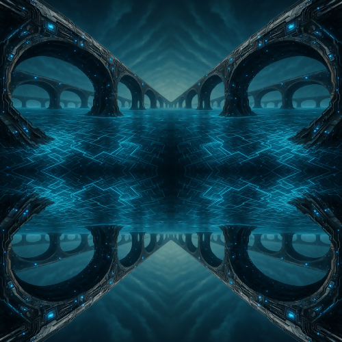 Futuristic & Sci-Fi - Cybernetic Bridges Over Digital Oceans - Pattern - Digital File Digital My Custom Designs PDF