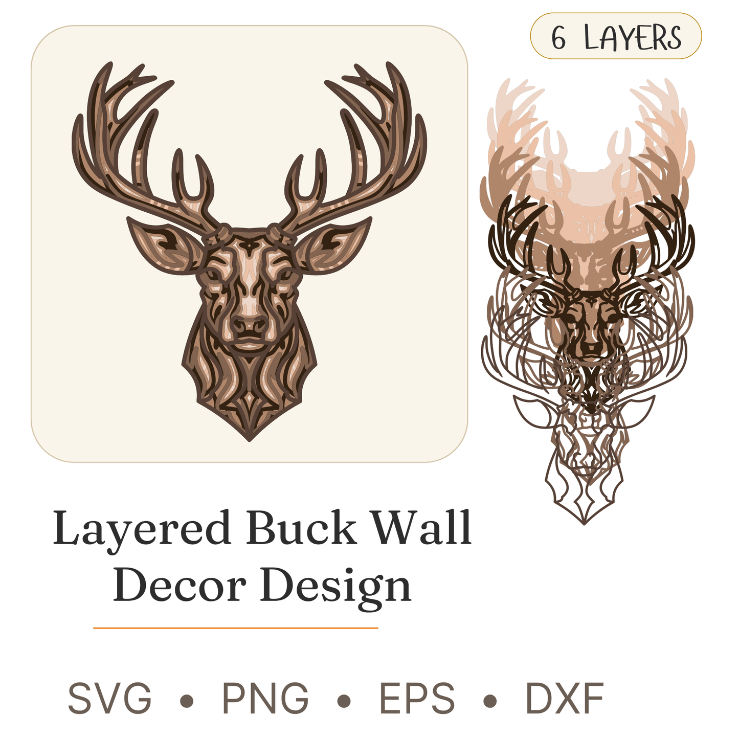 Buck - Animals - Layered Line Design - Digital File - ZIP File - Digital