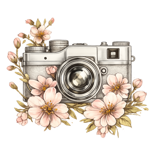 Camera with Cherry Blossoms - Art & Aesthetics - T Shirt Designs - Digital File Digital My Custom Designs 300 DPI PNG