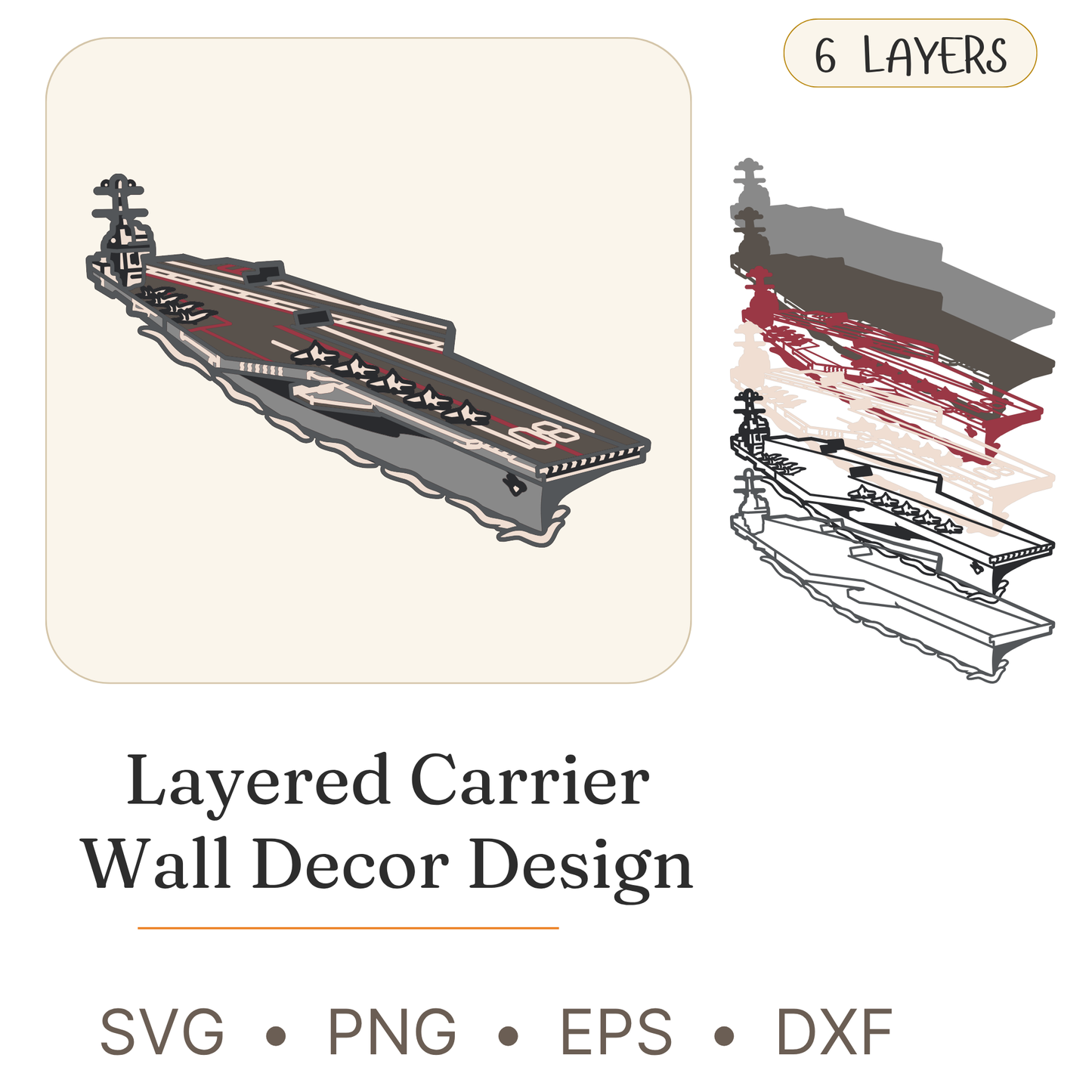 Carrier Ship - Layered Line Design - Digital File - ZIP File - Digital