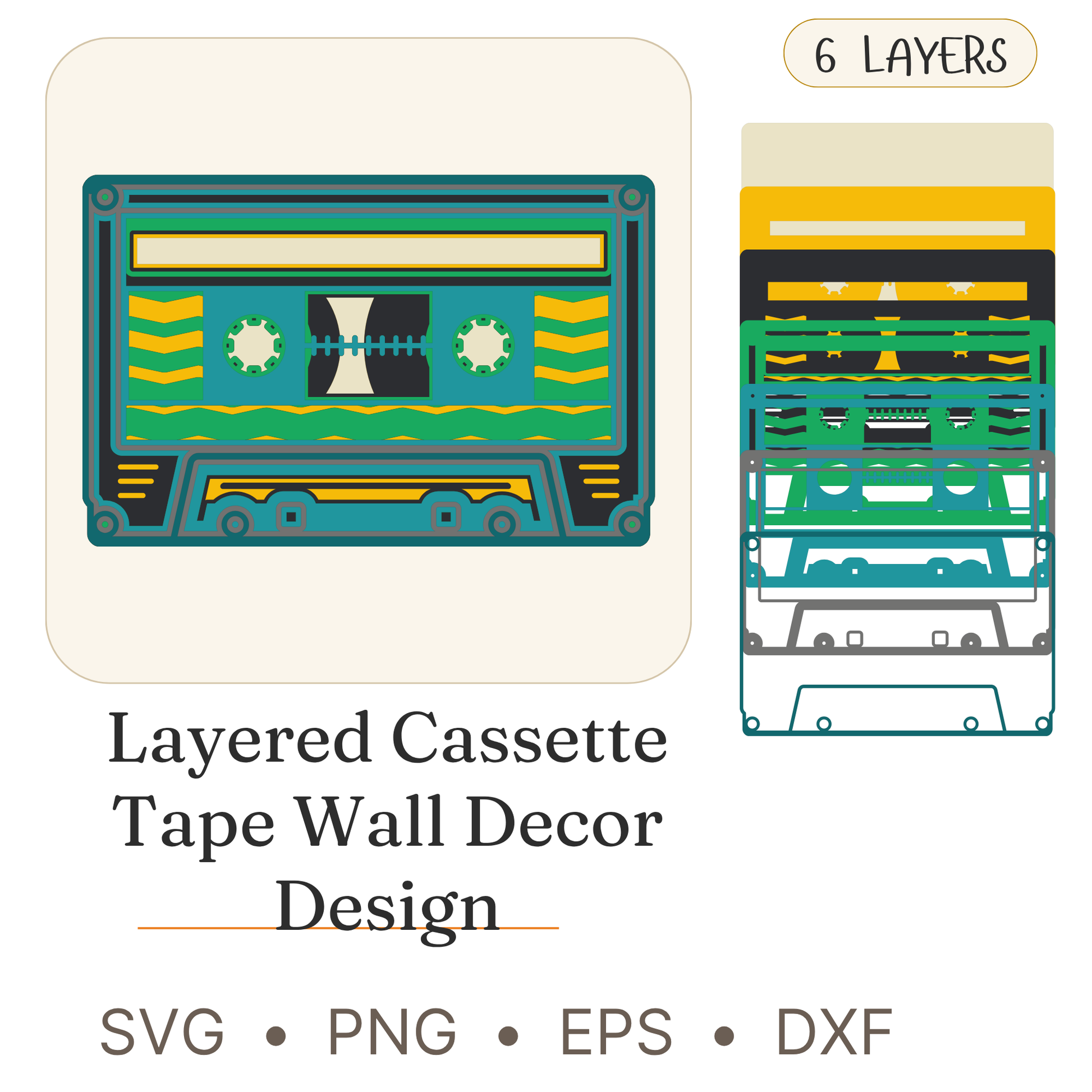 Cassette Tape - Layered Line Designs - Music - Digital File - ZIP File - Digital