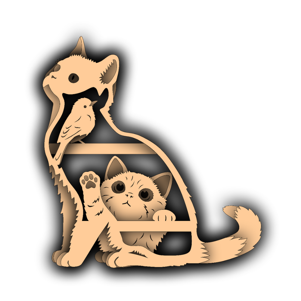 Cat and Bird - Layered Nature Designs - Digital File Digital My Custom Designs SVG