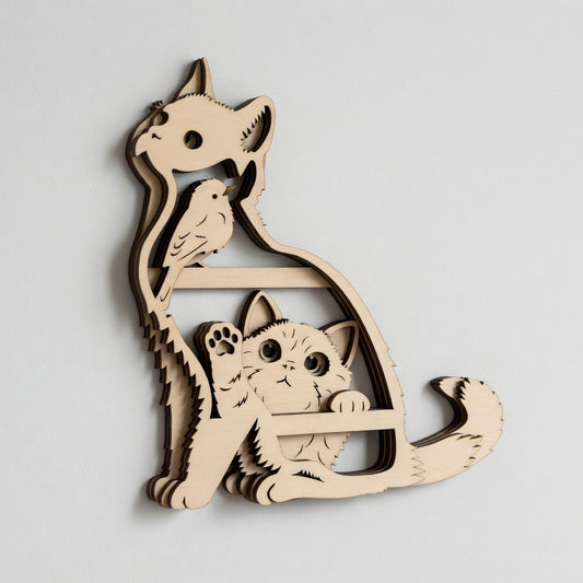 Cat and Bird - Layered Nature Designs - Digital File Digital My Custom Designs