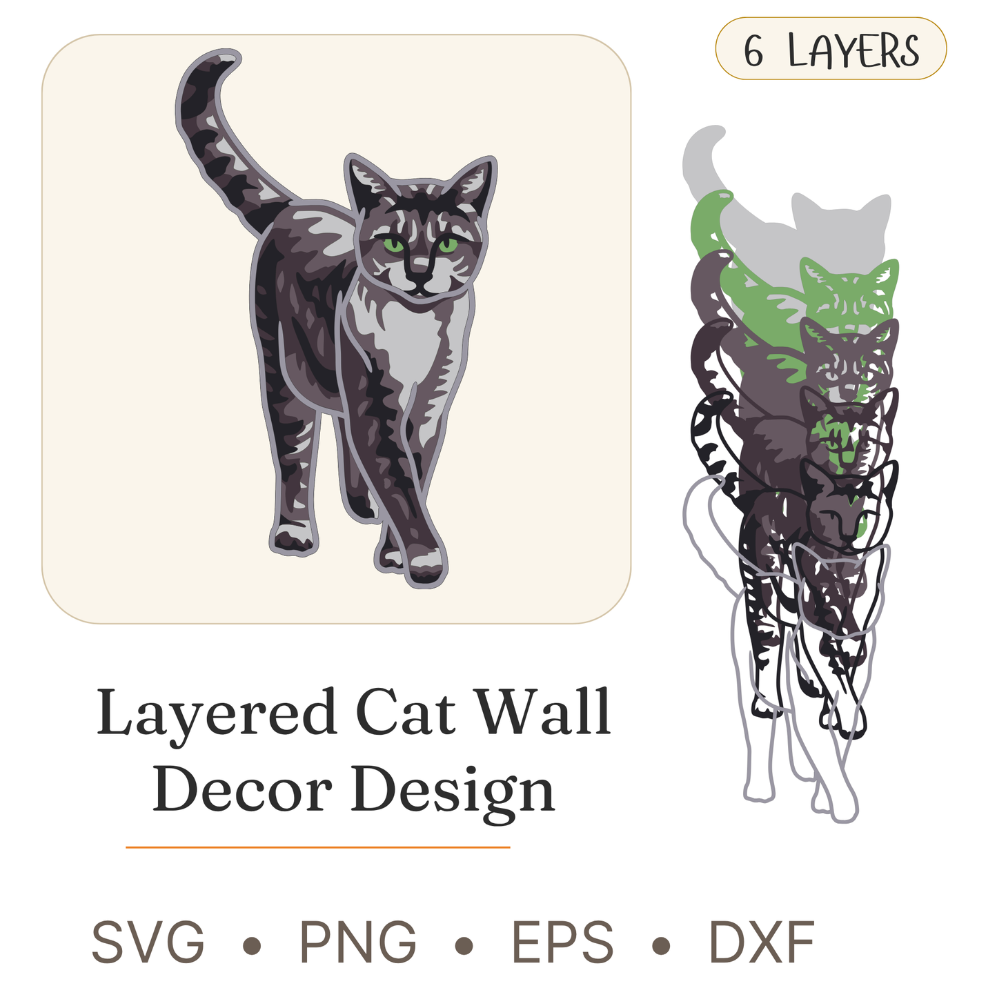 Cat - Animal - Layered Line Design - Digital File - ZIP File - Digital