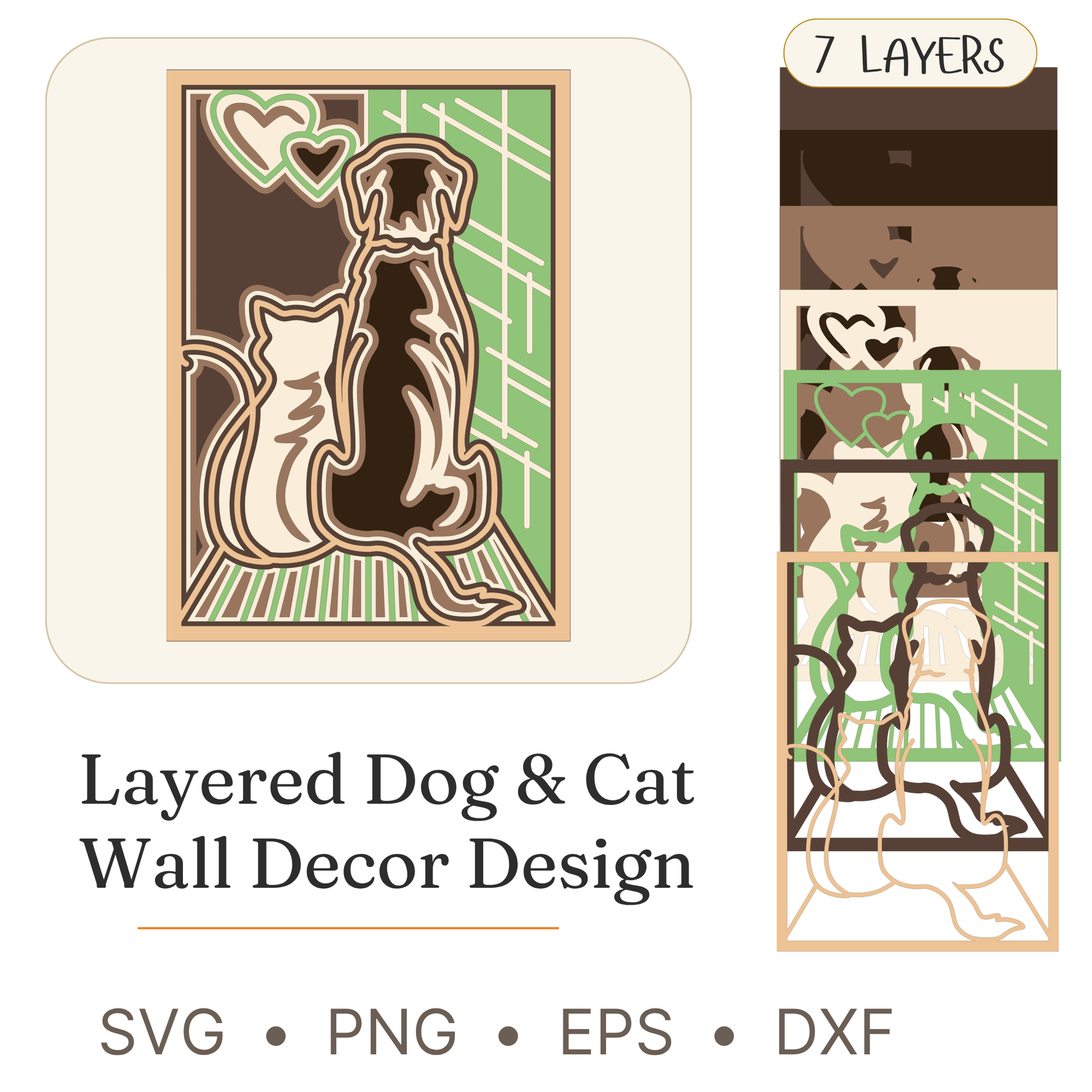 Cat & Dog - Layered Line Designs - Pets - Nature - Digital File - Digital
