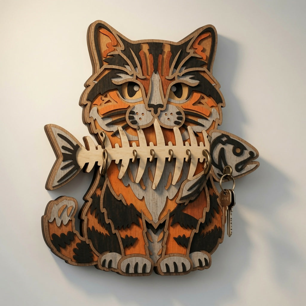 Cat Fishbone Key Holder - Layered Designs - Digital File - ZIP File - Digital