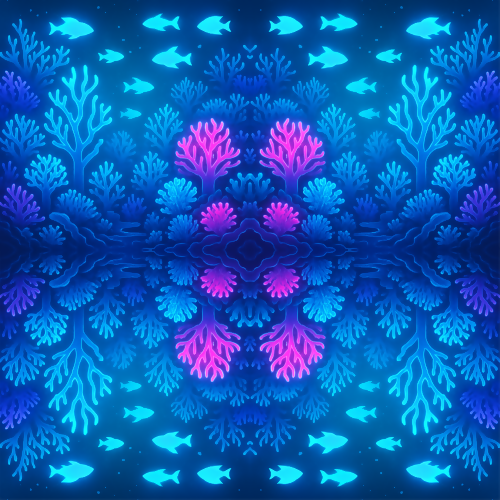 Nature and Landscape - Futuristic Coral Reef With Glowing Fish Silhouettes - Pattern - Digital File Digital My Custom Designs PDF