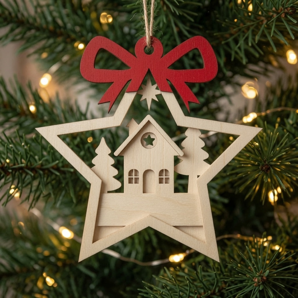 Christmas Ornament Cabin - Layered Ornament - Digital File - SVG - Digital