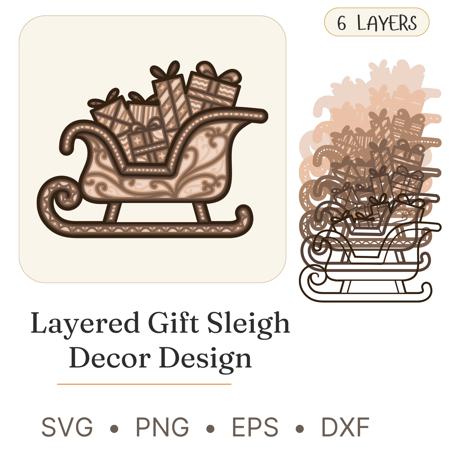 Christmas Sleigh - Holiday - Artistic Layered Line Designs - Digital File - ZIP File - Digital