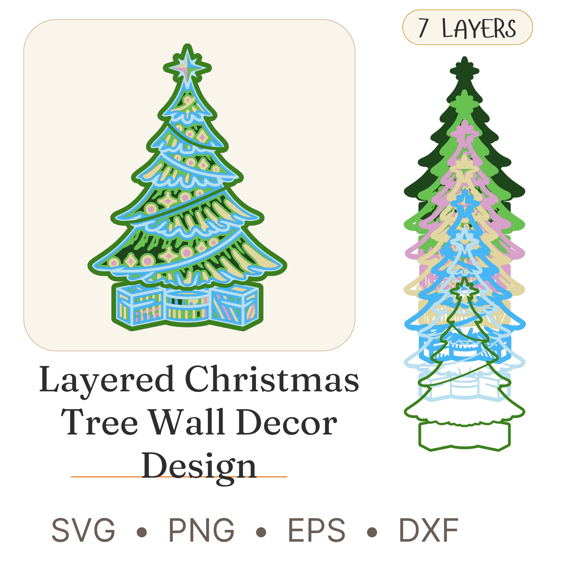Christmas Tree - Layered Line Design - Christmas - Digital File - ZIP File - Digital