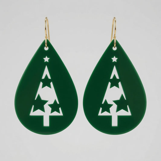 Christmas Tree Teardop Cutout Earrings - Digital File - SVG - Digital