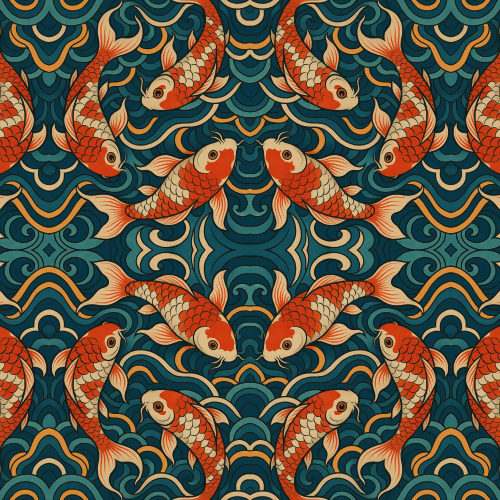 Animal and Wildlife - Stylized Koi Fish Swimming In An Abstract Wave - Pattern - Digital file Digital My Custom Designs PDF
