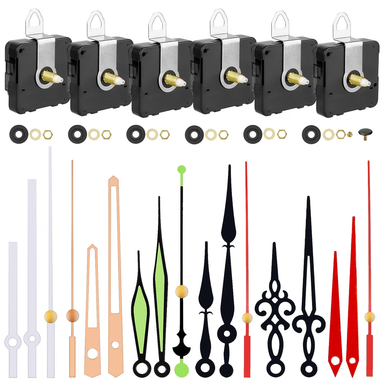 Clock Mechanisms - 4 or 6 Pack of Clock Hands and Ticker Faces - Seller Supplies My Custom Designs 6 Pack Multiple Face