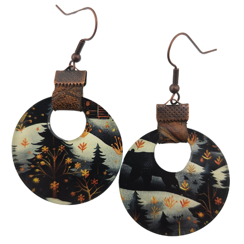 Coin Strap Leather Winter Woods Earrings My Custom Designs