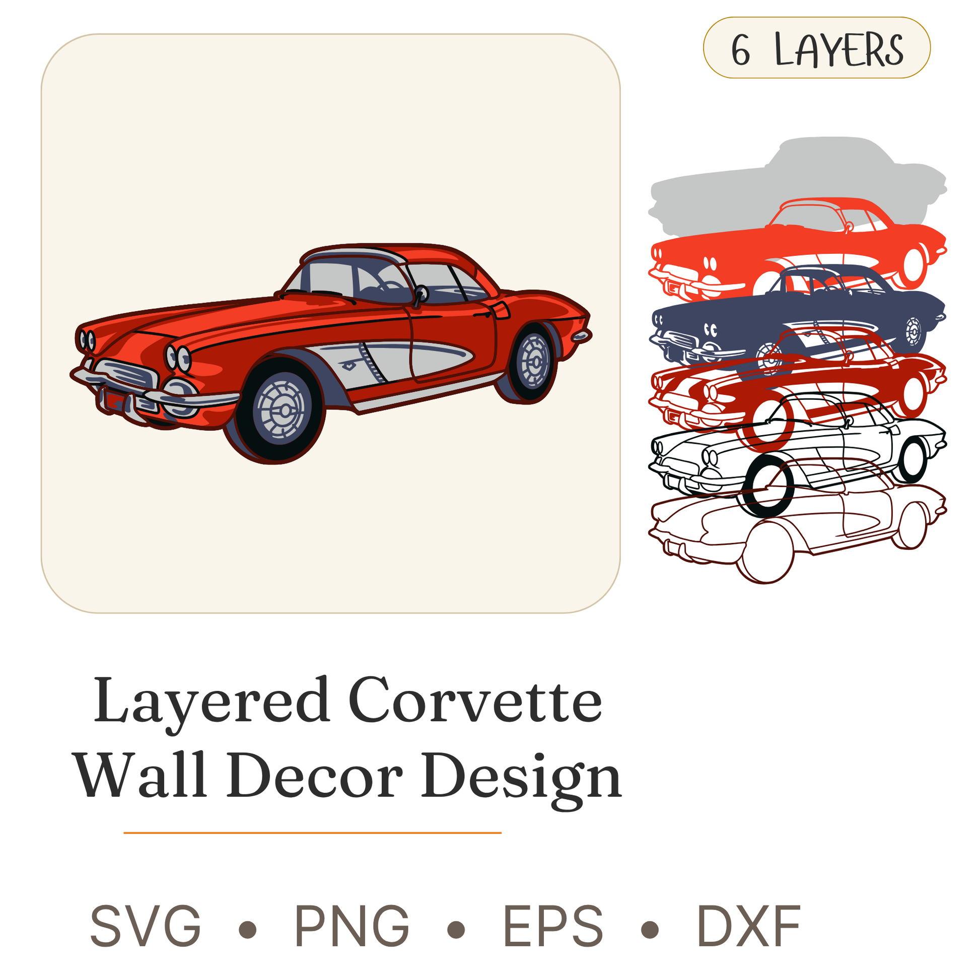 Corvette - Layered Line Design - Digital File - ZIP File - Digital