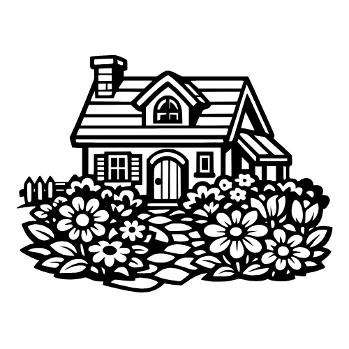 Cottage with Flower Garden - Vector Graphics - Digital File Digital My Custom Designs PDF