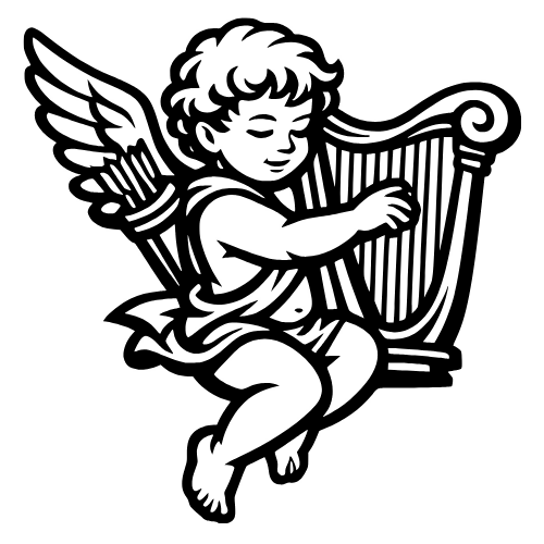 Cupid Playing a Harp Sketch - Digital File - XCS Friendly Digital My Custom Designs PDF
