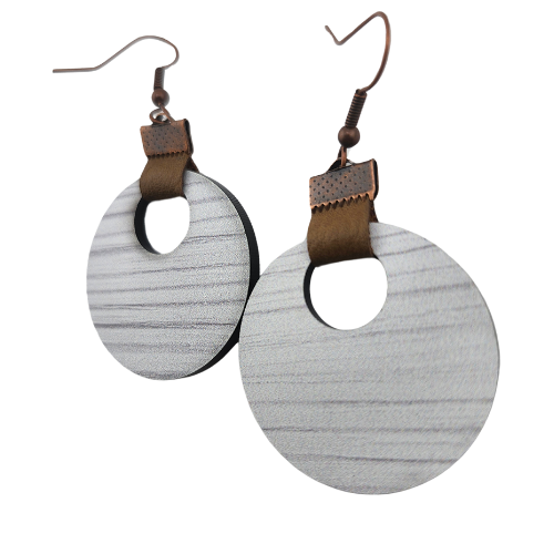 Customizable Coin Strap Leather White Wood w/ Black Core Earrings My Custom Designs