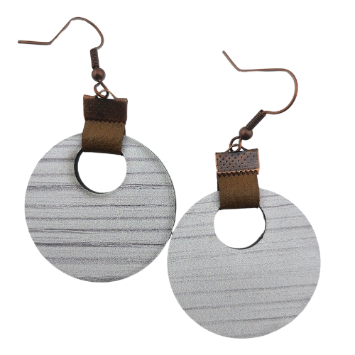 Customizable Coin Strap Leather White Wood w/ Black Core Earrings My Custom Designs