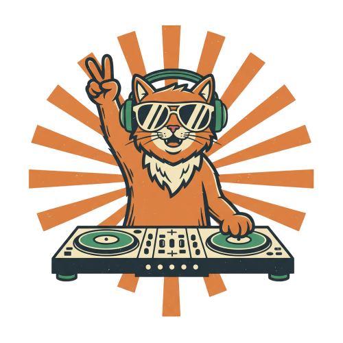 Spin the Beat DJ Cat - Humor & Whimsy - T Shirt Designs - Digital File Digital My Custom Designs 300 DPI PNG