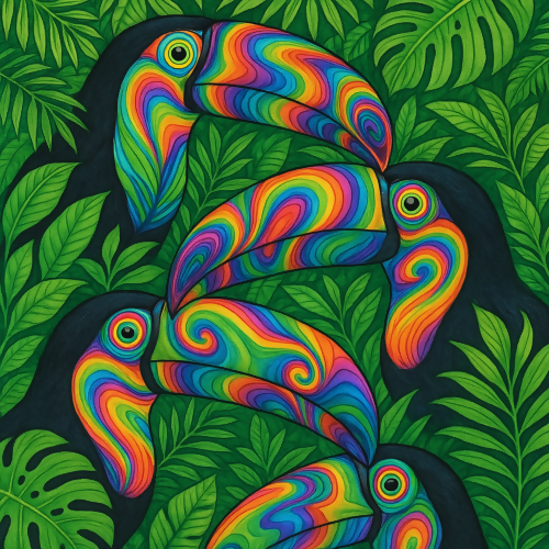 Animal and Wildlife - Psychedelic Toucan Beaks On Tropical Green - Pattern - Digital File Digital My Custom Designs PDF