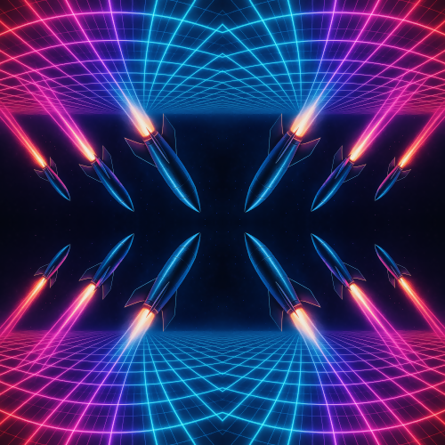 Space and Cosmic - Futuristic Rocket Trails Forming Neon Grids - Pattern - Digital file