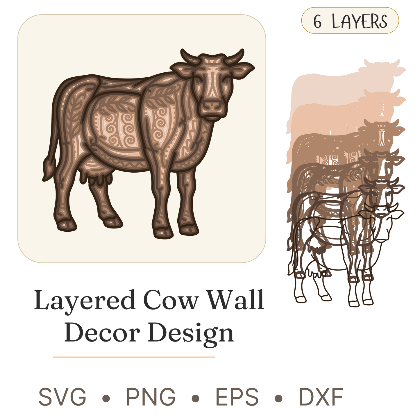 Dairy Cow - Animals - Layered Line Designs - Digital File - ZIP File - Digital