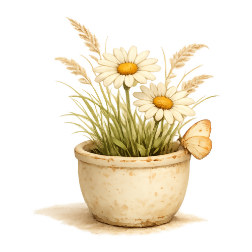 Daisies with Butterfly and Grasses - Art & Aesthetics - T Shirt Designs - Digital File Digital My Custom Designs 300 DPI PNG