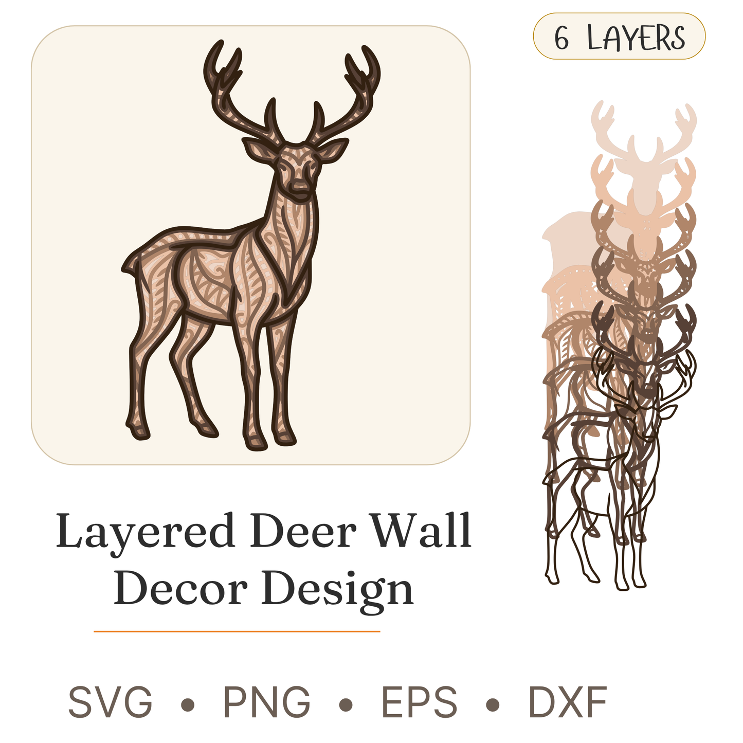 Deer - Animals - Layered Line Designs - Digital File - ZIP File - Digital