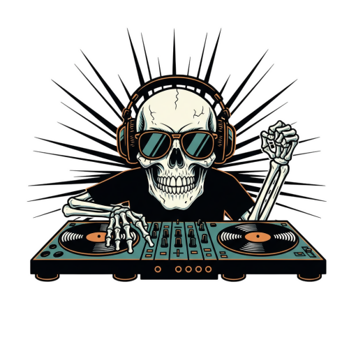 DJ Skull Turntable - Urban Grunge Retro - T Shirt Designs - Digital File Digital My Custom Designs 300 DPI PNG