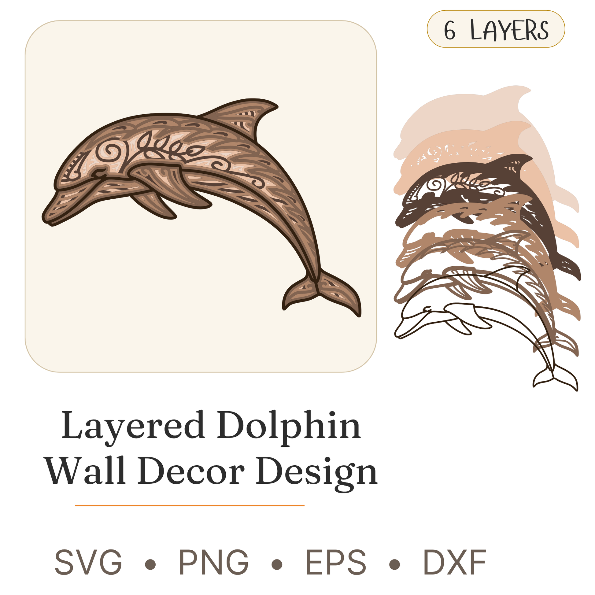 Dolphin - Animals - Layered Line Design - Digital File - ZIP File - Digital