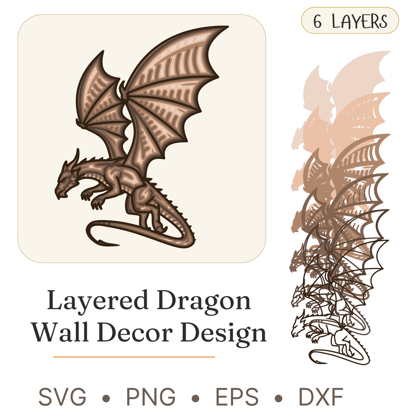 Dragon - Animals Mythical - Layered Line Designs - Digital File - ZIP File - Digital