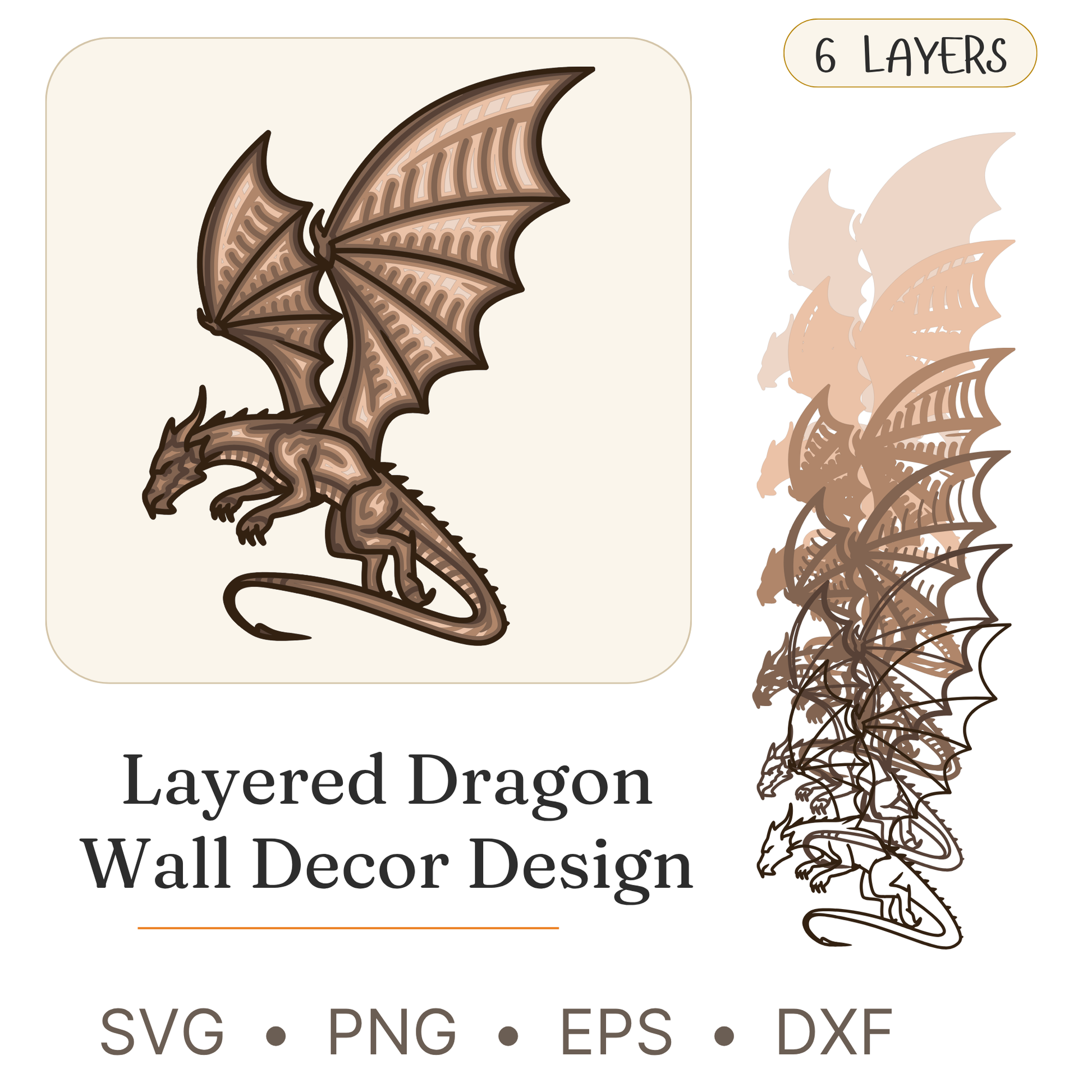 Dragon - Animals Mythical - Layered Line Designs - Digital File - ZIP File - Digital